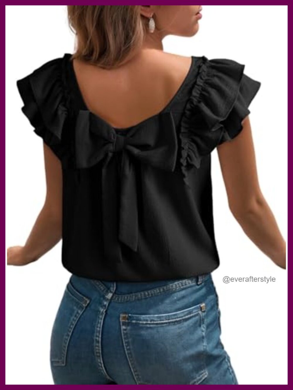 Womens Ruffle Butterfly Sleeve Square Neck Bow Tie Back Blouse